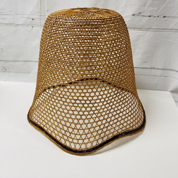 Wicker Basket Hanging Pendant Lamp Shade Round Tulip Shape Cottage Core Boho MCM - Picture 1 of 9